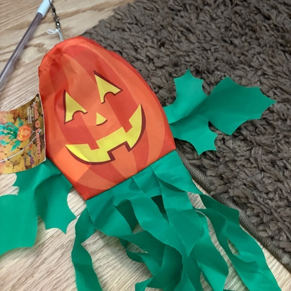 In the Breeze Jack O' Lantern on a Wand Pumpkin Kite Wind Sock NEW Halloween